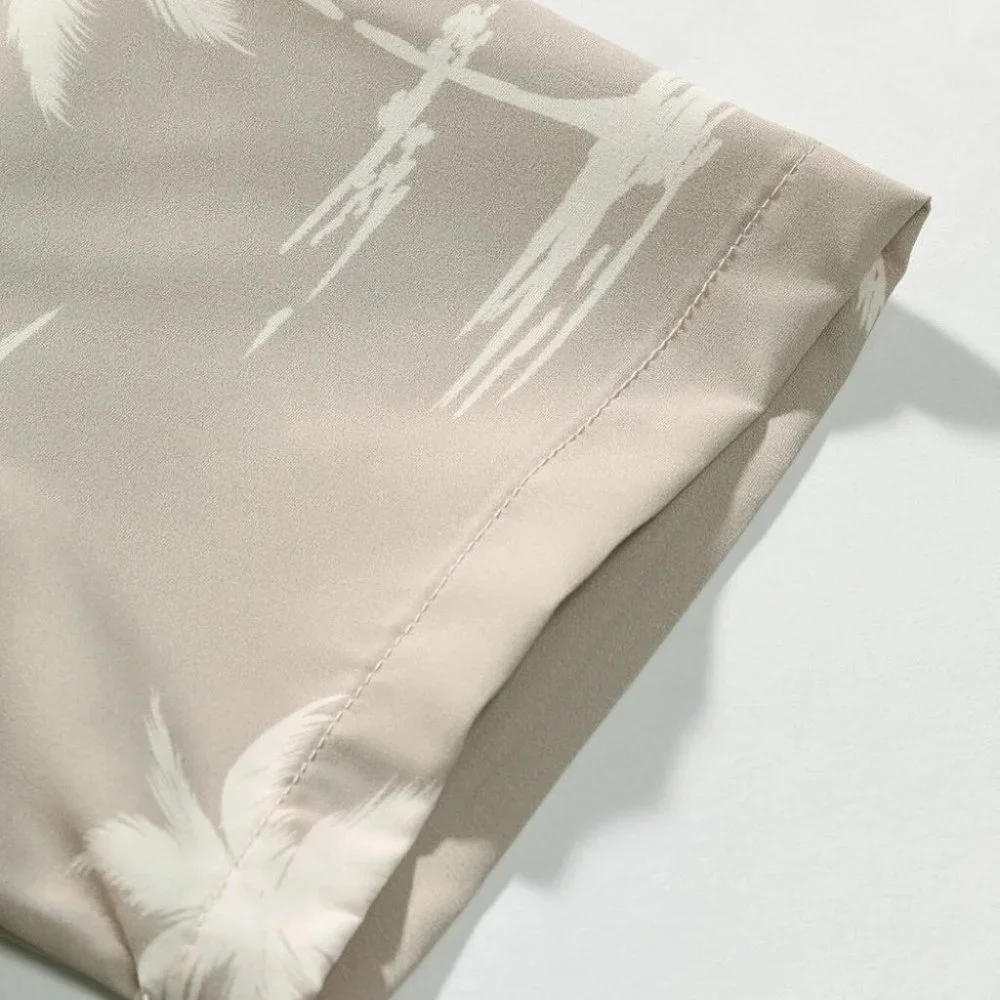 Khaki Vacation Style Men's Palm Print Shirt - Picture 6 of 6